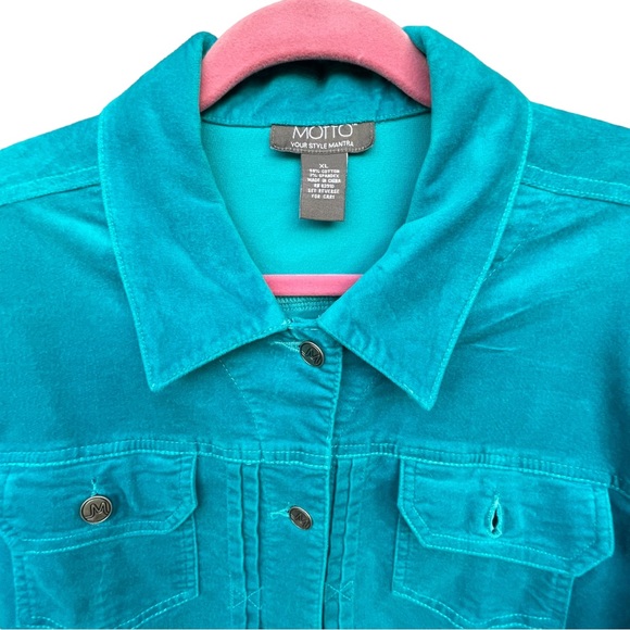 MOTTO turquoise velvet jacket, silver buttons, cuffs, collar, pockets. SzXL - Picture 4 of 15